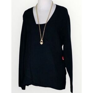 Lane Bryant Black Crossover Stretchy Knit Long Sleeve Casual Career Top 22/24